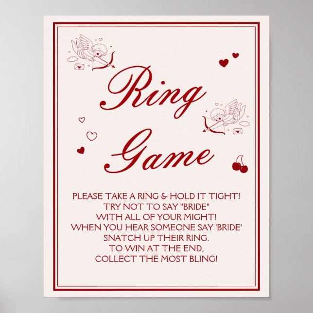 Affiche Burgundy Valentine Bridal Shower Ring Game  (Devant)