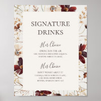 Burgundy Wildflower | Panneau de boissons de signa
