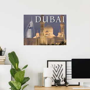 Affiche Burj al Arab   Mosquée en soirée Dubaï