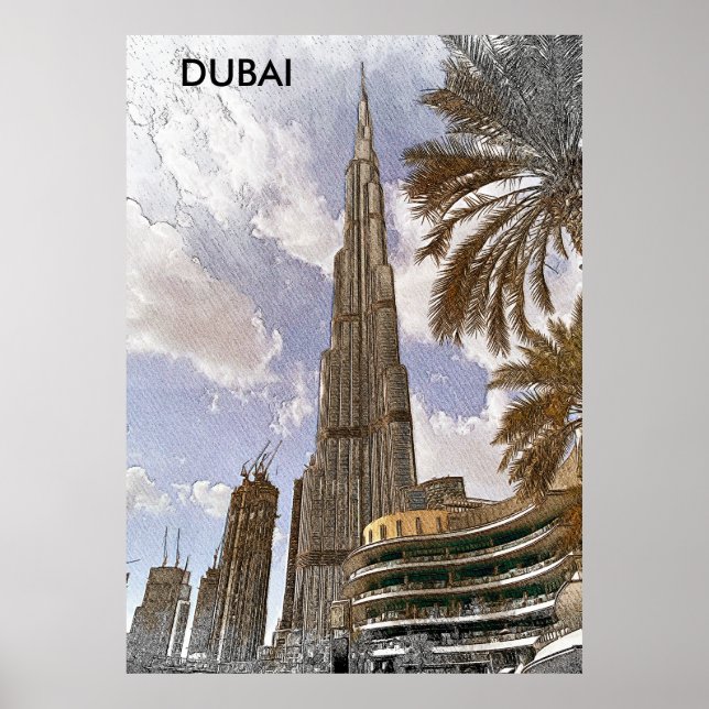 Affiche Burj Khalifa Dubai Vintage voyage Skyline (Devant)