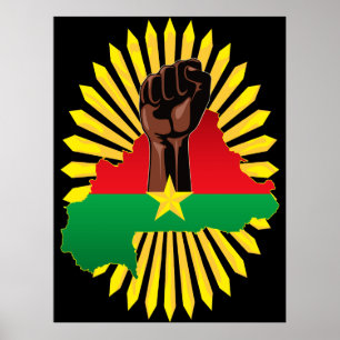 Affiche Burkina Faso Carte, drapeau et première révolution