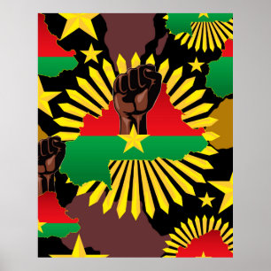 Affiche Burkina Faso Carte, drapeau et première révolution