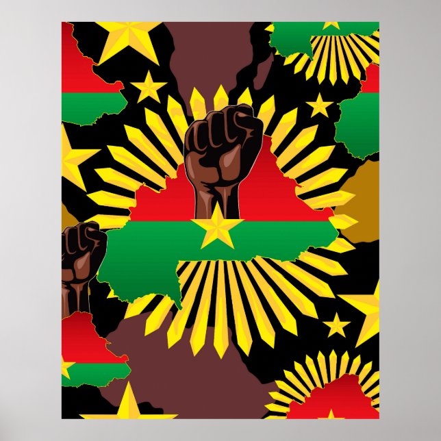 Affiche Burkina Faso Carte, drapeau et première révolution (Devant)