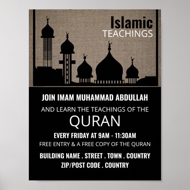 Affiche Burlap Mosque Silhouette, Advert de l'enseignement (Devant)
