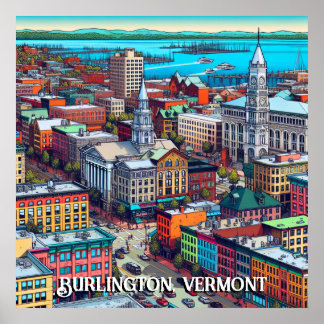 Affiche Burlington, Vermont Comic Style Art