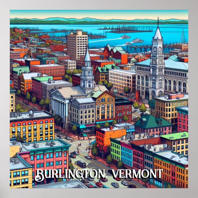 Affiche Burlington, Vermont Comic Style Art (Devant)