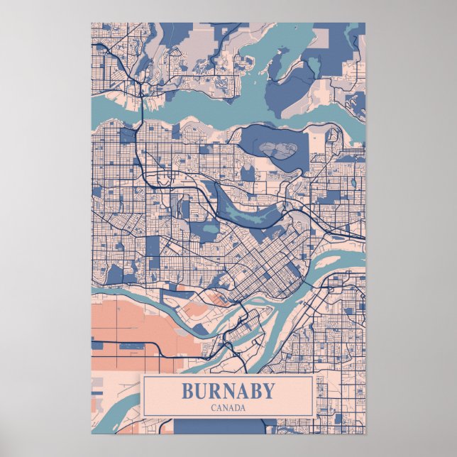 Affiche Burnaby Canada Breezy City Map Travel (Devant)