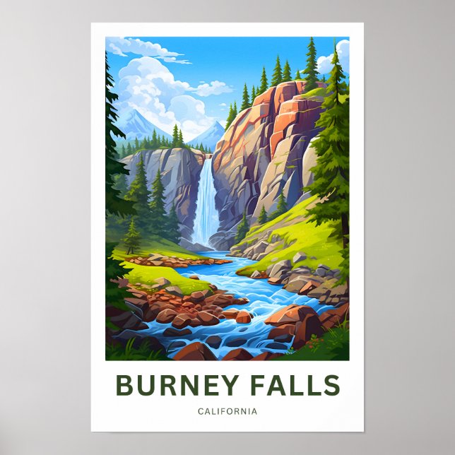 Affiche Burney Falls California Travel Print (Devant)