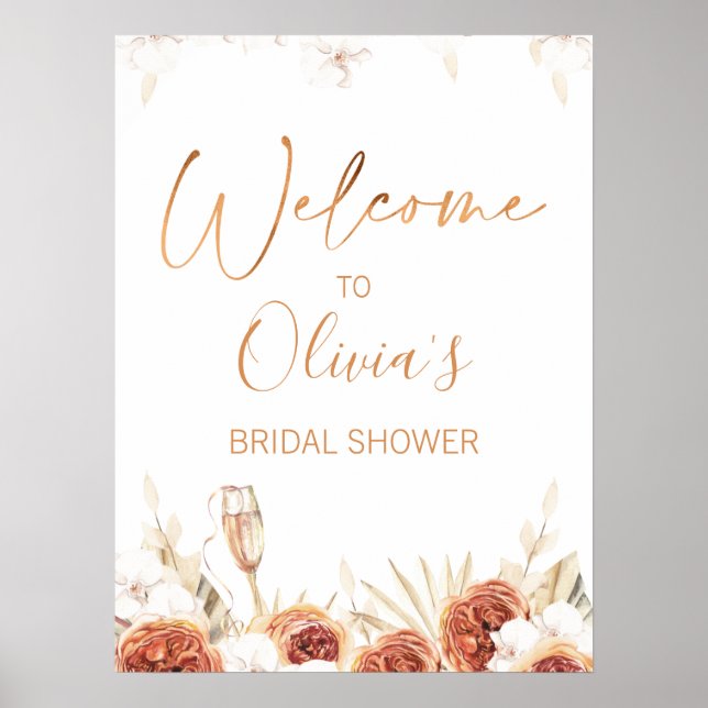 Affiche Burnt Orange Floral Boho Bridal Shower Welcome (Devant)