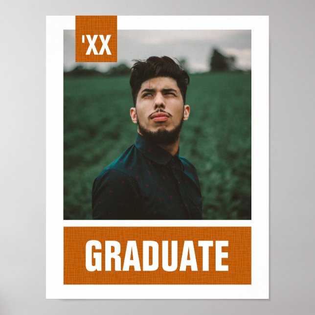 Affiche Burnt Orange Modern Textured Photo Graduation (Devant)