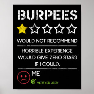 Affiche Burpees ne recommanderait pas zéro étoile Funny Gy