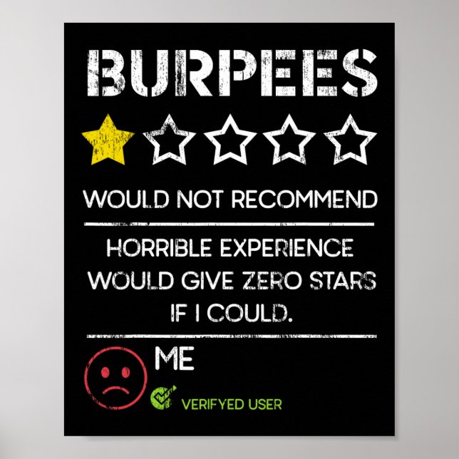 Affiche Burpees ne recommanderait pas zéro étoile Funny Gy (Devant)