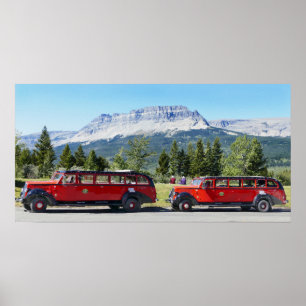 Affiche Bus rouges, Parc national des Glaciers, Montana