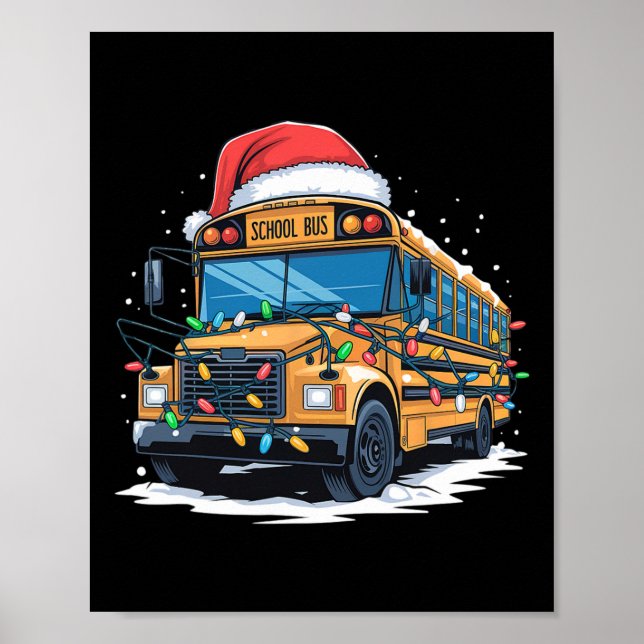 Affiche Bus scolaire Noël Arbre mignonne Santa Hat Lights  (Devant)