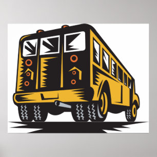 Affiche Bus scolaire Retro Vintage Jaune