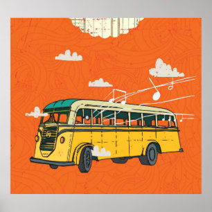 Affiche Bus vintage : Arrière-plan de la texture des nuage