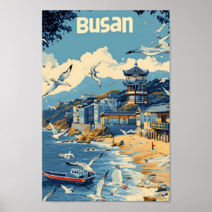 Affiche Busan Corée du Sud Illustration de voyage d'art Vi