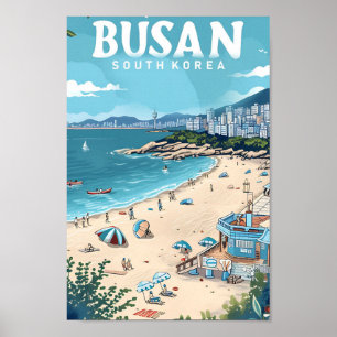 Affiche Busan Corée du Sud Illustration de voyage d'art Vi