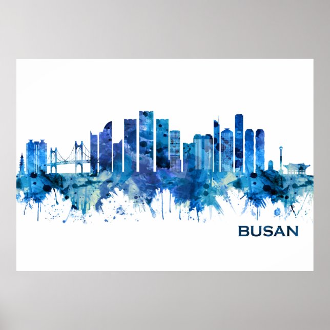 Affiche Busan Corée du Sud Skyline Blue (Devant)