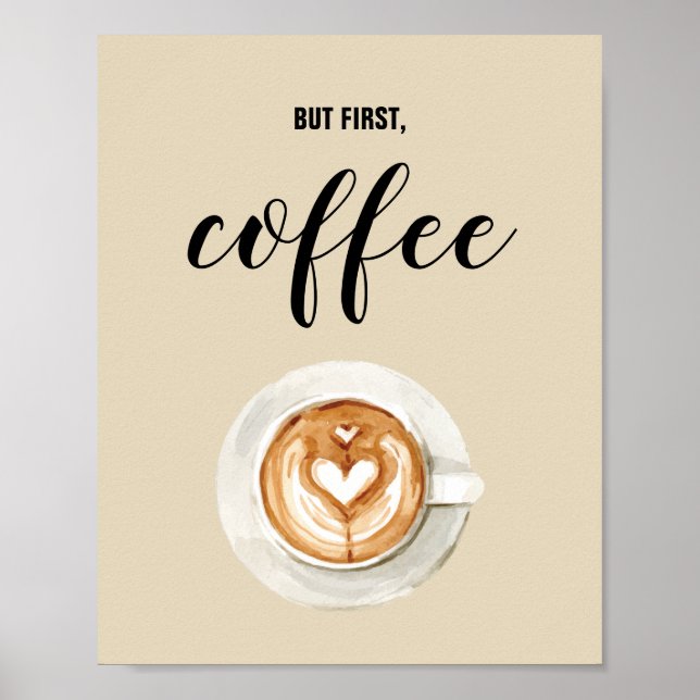 Affiche But First, Coffee Watercolor Kitchen Wall Art (Devant)