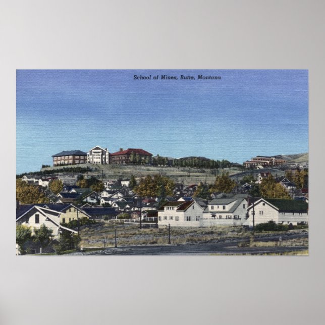 Affiche Butte, Montana - École des Mines Vue de (Devant)