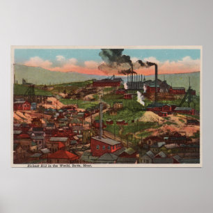 Affiche Butte, MT - Vue des usines et des maisons sur Hill