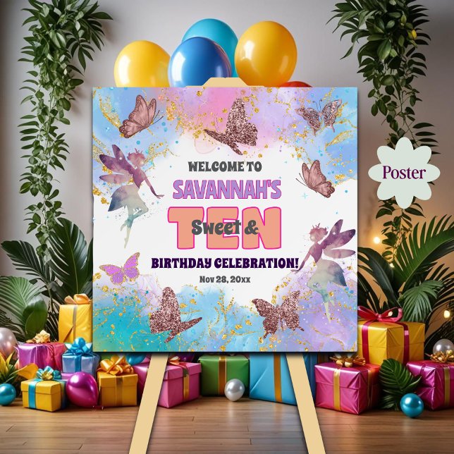 Affiche Butterflies Fairy Glitter 10th Birthday Welcome (Créateur téléchargé)