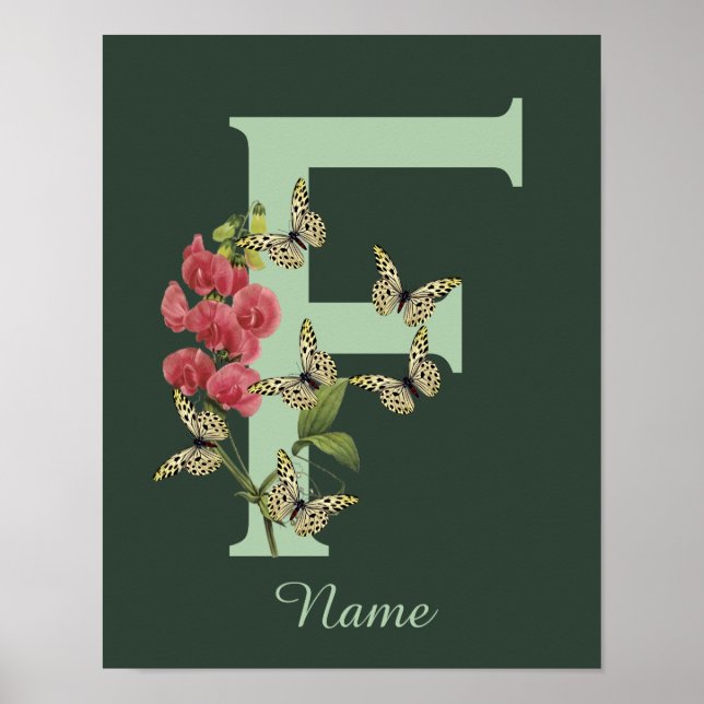 Affiche Butterflies Flower Monogram Initial F Personalized (Devant)