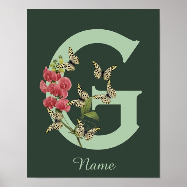 Affiche Butterflies Flower Monogram Initial G Personalized (Devant)