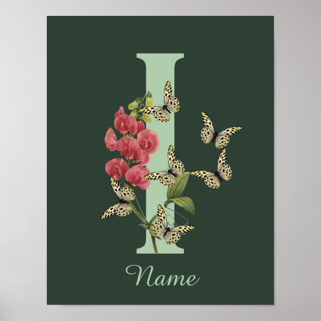 Affiche Butterflies Flower Monogram Initial I Personalized (Devant)