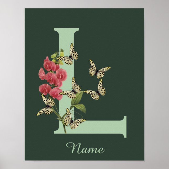 Affiche Butterflies Flower Monogram Initial L Personalized (Devant)