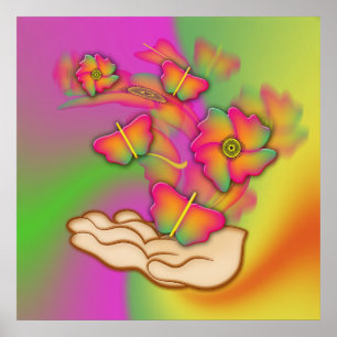 Affiche Butterflies & Flowers