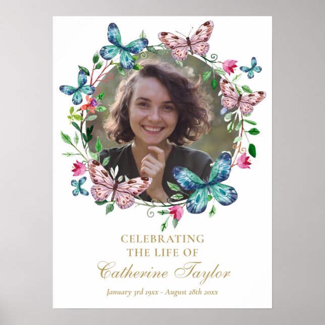 Affiche Butterflies Photo Funeral Celebration Of Life Sign (Devant)