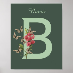Affiche Butterflies Sweet Pea Monogram Initial B Name