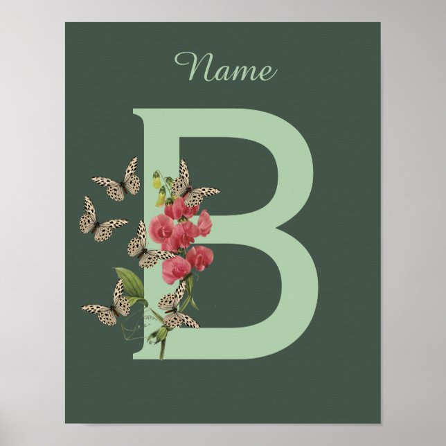 Affiche Butterflies Sweet Pea Monogram Initial B Name  (Devant)