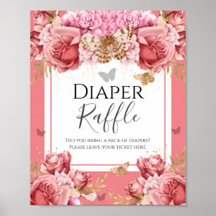 Affiche Butterfly Baby Shower Diaper Raffle Party Sign