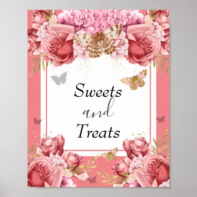 Affiche Butterfly Baby Shower Sweets and Treats Party Sign (Devant)