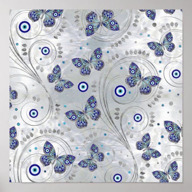 Affiche Butterfly Evil Eye Pattern on pearl (Devant)
