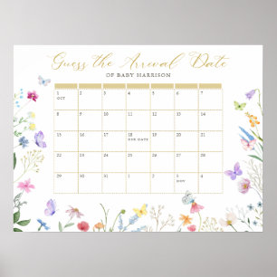 Affiche Butterfly Floral devine le calendrier de la date d
