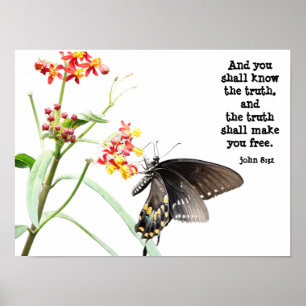 Affiche Butterfly on Milkweed, with Verse (John 8:32) 