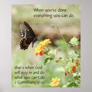 Affiche Butterfly on Wildfllowers, Scripture Verse