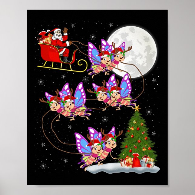 Affiche Butterfly Santa Sleigh Flying Funny Magical Christ (Devant)
