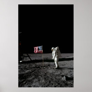 Affiche Buzz Aldrin sur la Lune avec drapeau - Apollo 11 N