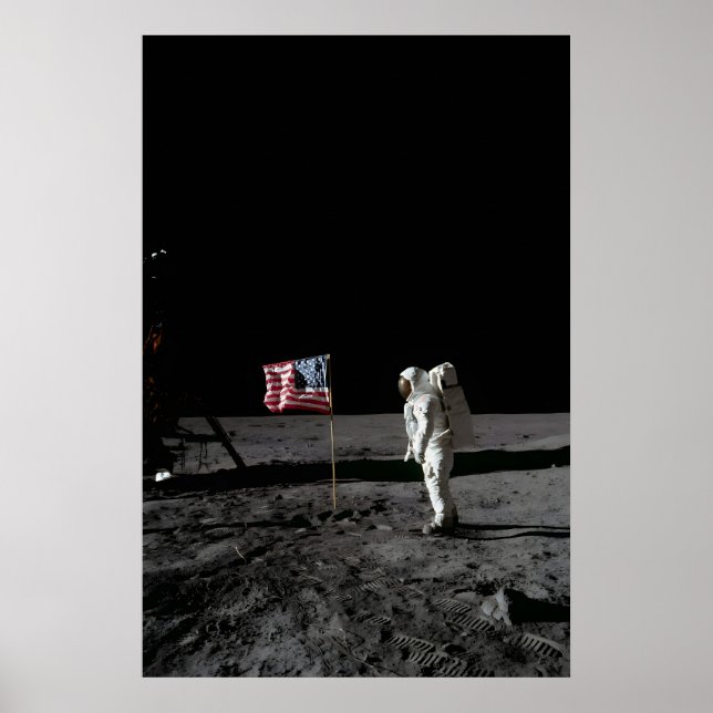 Affiche Buzz Aldrin sur la Lune avec drapeau - Apollo 11 N (Devant)