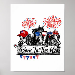 Affiche Byrn In Usa Horses Drôle Cheval 4 juillet