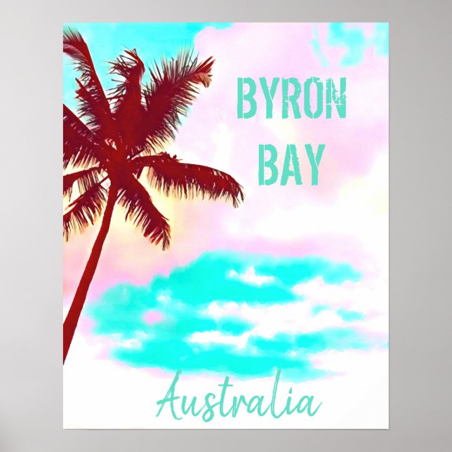 Affiche Byron Bay Australia hipster palm vintage travel (Devant)