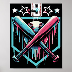 Affiche Bysebyll Drip 9e Anniversaire Garçons Numéro 9 Jeu