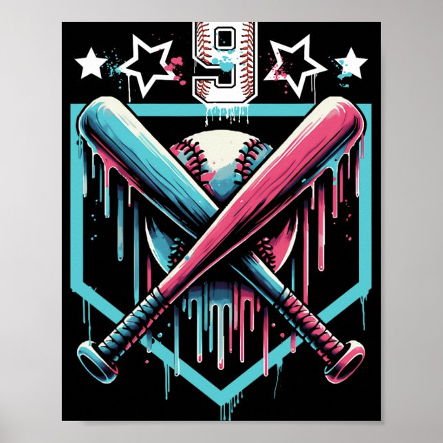 Affiche Bysebyll Drip 9e Anniversaire Garçons Numéro 9 Jeu (Devant)