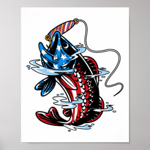 Affiche Byss Fishing American Dlag Fish Drôle Fête des pèr