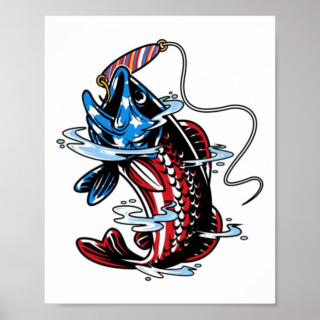 Affiche Byss Fishing American Dlag Fish Drôle Fête des pèr (Devant)